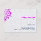 Heet Roze Kant & Omkeerbare Zwart & Wit Damasks Visitekaartje (Achterkant)