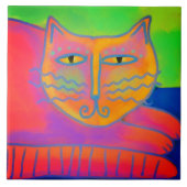 Heet Roze Kat Abstract Digitaal Schilderen Tegeltje (Voorkant)