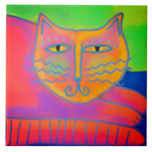 Heet Roze Kat Abstract Digitaal Schilderen Tegeltje