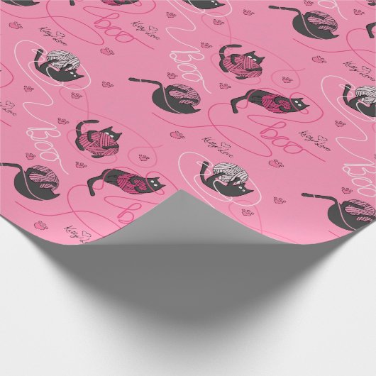 Heet Roze Kat Liefde Kittens en garen Kinderen Cadeaupapier (Hoek)