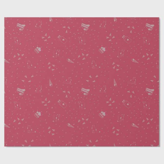 Heet Roze Katten, Cake & Kersen - Valentijn Cadeaupapier (Vlak)