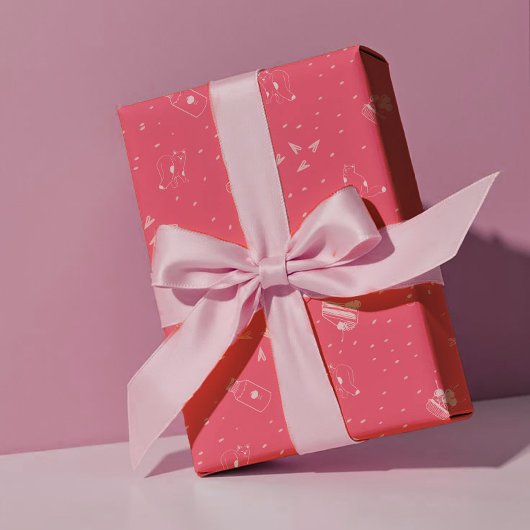 Heet Roze Katten, Cake & Kersen - Valentijn Cadeaupapier