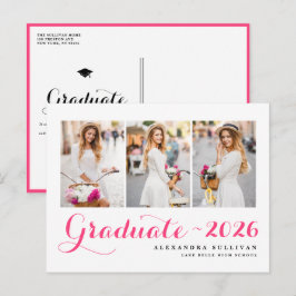 Heet Roze Klas van 2026 Foto Collage Afstuderen Uitnodiging Briefkaart