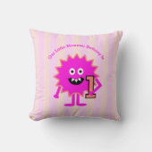 Heet Roze Kleine Monster Meisje 1e Verjaardag Stri Kussen (Voorkant)
