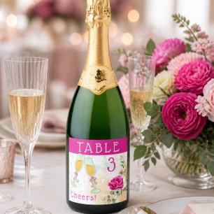 Heet roze kleur spat huwelijks tafelnummer sparkling wijnetiket