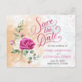 Heet roze kleur spetterende trouw-houd-de-datum-ka briefkaart (Voorkant)