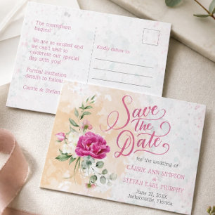Heet roze kleur spetterende trouw-houd-de-datum-ka briefkaart