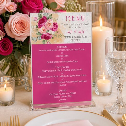Heet Roze Kleur Spetterende Trouwmenu Menu