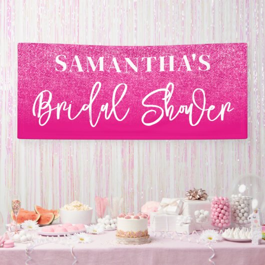 Heet Roze Kleurblok Glitter Bruiloftsfeest Spandoek (Feest)