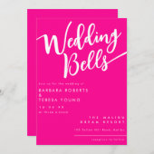Heet Roze Klokken Schattige Kalligrafie Bruiloft Kaart (Voorkant / Achterkant)