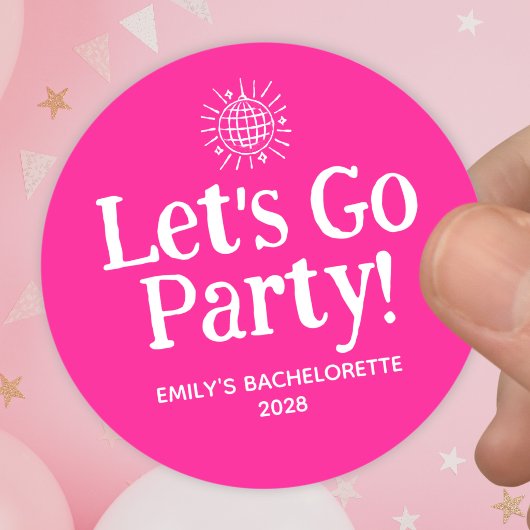 Heet Roze Krabbel Disco Bal Bruidsfeest Ronde Sticker