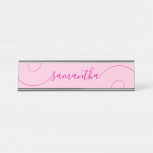 Heet Roze Krullende Handtekening Bureau Naambordje