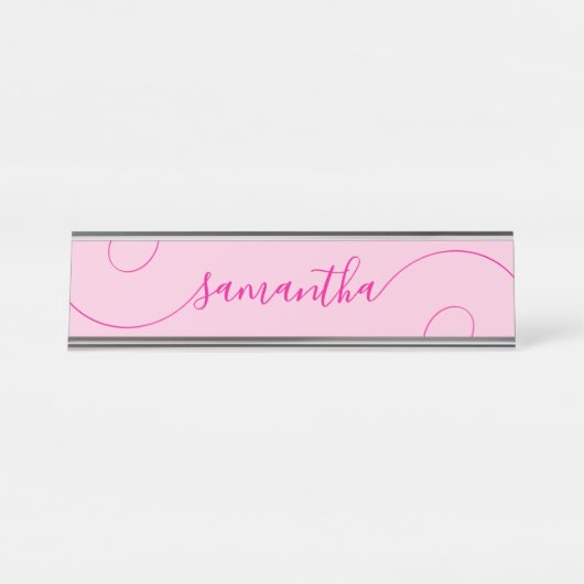 Heet Roze Krullende Handtekening Bureau Naambordje (Voorkant)