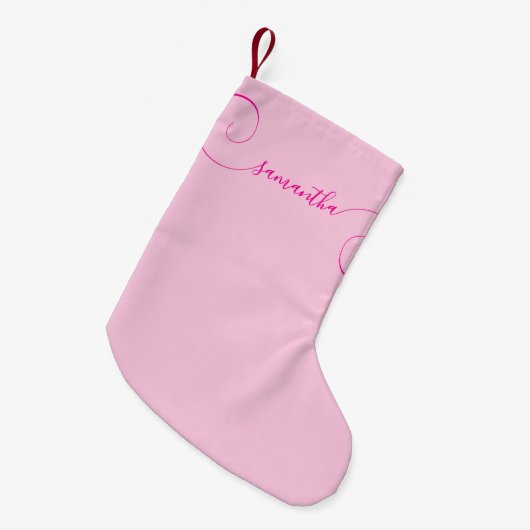 Heet Roze Krullende Handtekening Kleine Kerstsok (Voorkant (Hangend))