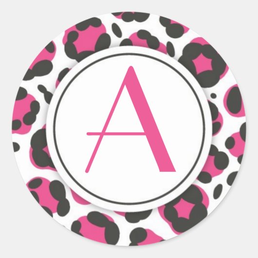 Heet Roze Leopard Print Monogram Sticker (Voorkant)