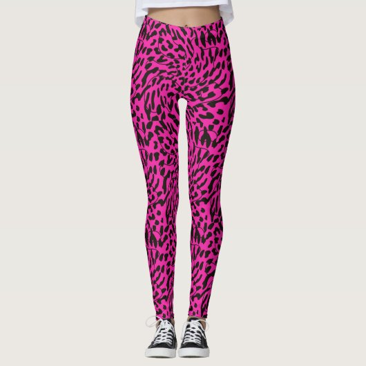 Heet Roze Leopard Safari Print Leggings (Voorkant)