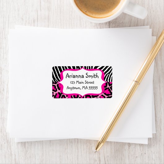 Heet Roze Leopard Zebra Print Adresetiketten Etiket (Insitu)