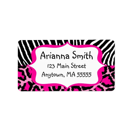 Heet Roze Leopard Zebra Print Adresetiketten Etiket (Voorkant)