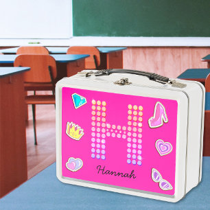 Heet Roze Letter H Monogram Meisjesachtig Terug na