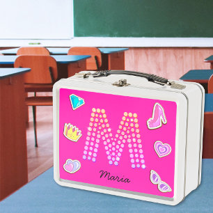 Heet Roze Letter M Monogram Meisjesachtig Terug na