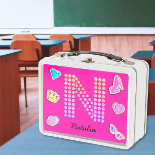 Heet Roze Letter N Monogram Meisjesachtig Terug na