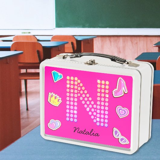 Heet Roze Letter N Monogram Meisjesachtig Terug na