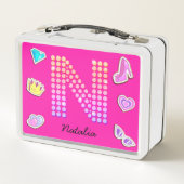 Heet Roze Letter N Monogram Meisjesachtig Terug na (Achterkant)