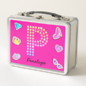 Heet Roze Letter P Monogram Meisjesachtig Terug na (Voorkant)