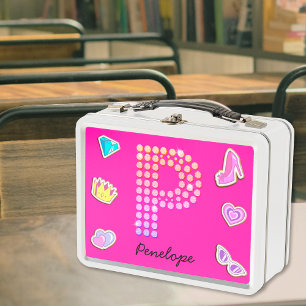 Heet Roze Letter P Monogram Meisjesachtig Terug na