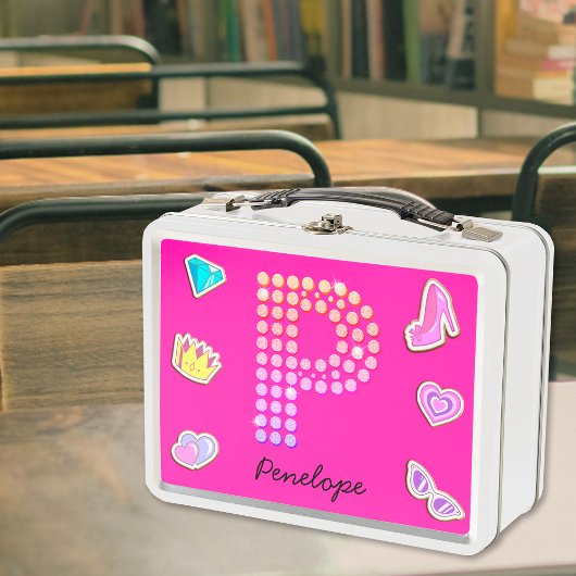 Heet Roze Letter P Monogram Meisjesachtig Terug na