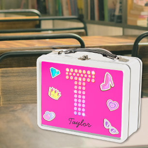 Heet Roze Letter T Monogram Meisjesachtig Terug na