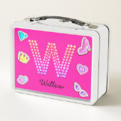 Heet Roze Letter W Monogram Meisjesachtig Terug na (Achterkant)