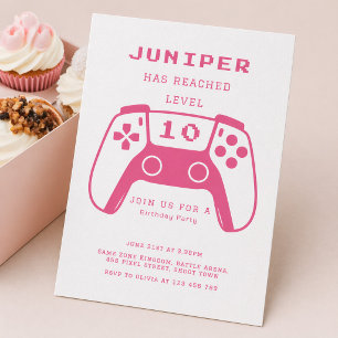 Heet Roze Level Up Gamer Girls Verjaardagsfeestje Kaart