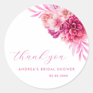 Heet Roze Levendig Bloemstuk Bruidsfeest Bedankt Ronde Sticker