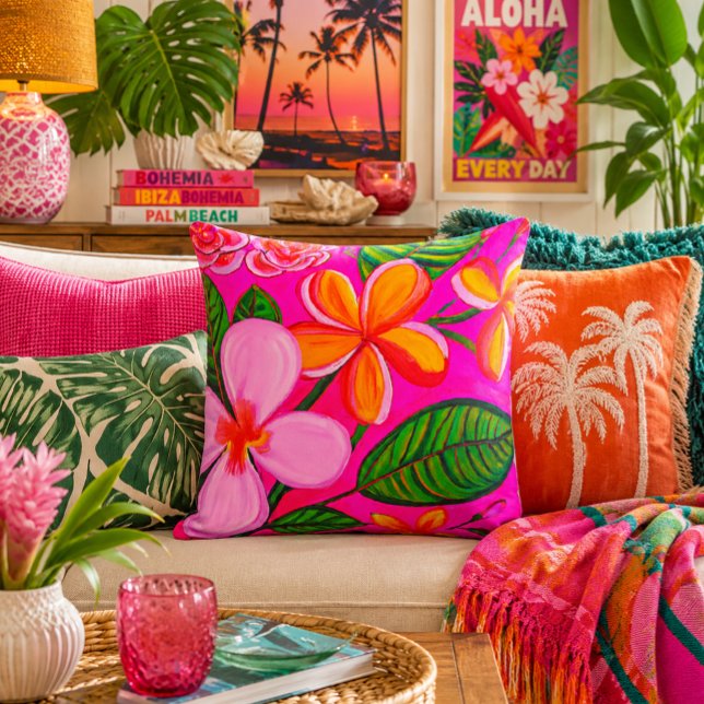 Heet Roze Levendig Tropisch Plumeria Pop Kussen (Creator heeft geüpload)