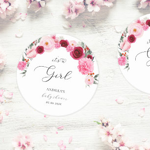 Heet roze levendige bloemen Het is een meisje Baby Ronde Kartonnen Onderzetter