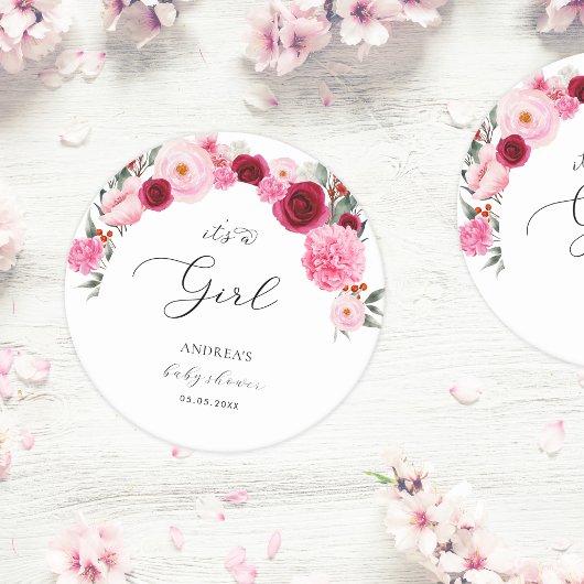 Heet roze levendige bloemen Het is een meisje Baby Ronde Kartonnen Onderzetter
