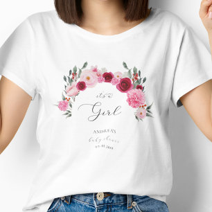 Heet roze levendige bloemen Het is een meisje Baby T-shirt
