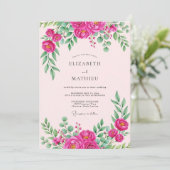 Heet Roze Levendige Botanische Trouw Kaart (Staand voorkant)