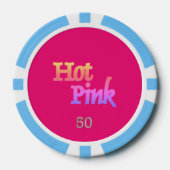 Heet Roze licht blauw 50 gestreepte poker chip (Voorkant)