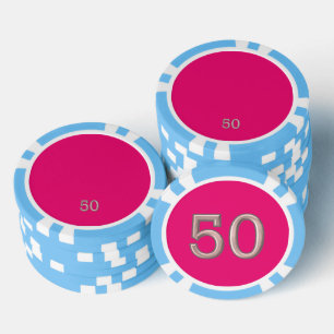 Heet Roze licht blauw 50 gestreepte poker chip
