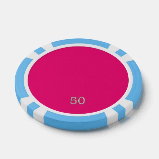 Heet Roze licht blauw 50 gestreepte poker chip (Enkel)
