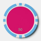 Heet Roze licht blauw 50 gestreepte poker chip (Voorkant)