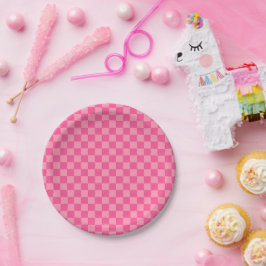 Heet Roze Licht Roze Checker Patroon Papieren Bordje