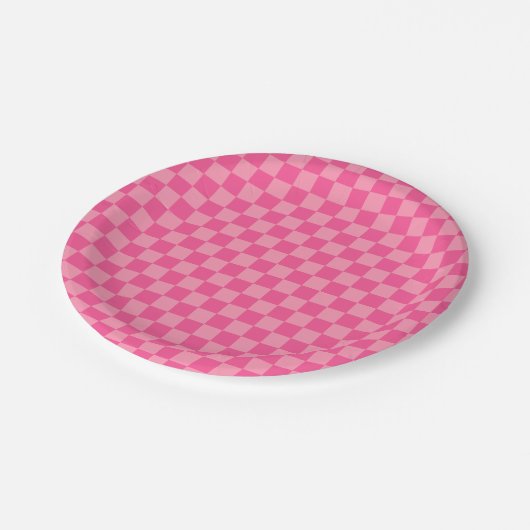 Heet Roze Licht Roze Checker Patroon Papieren Bordje (Gekanteld)