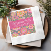 Heet Roze & Lichte Groene Bloemen - Bruidsmeisjesf Servetten