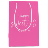 Heet Roze Lief 16 Gelukkige Verjaardagsnaam Medium Cadeauzakje (Voorkant)