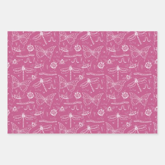Heet Roze Liefde Bug Insect Illustratiepatroon Inpakpapier Vel (Voorkant 2)