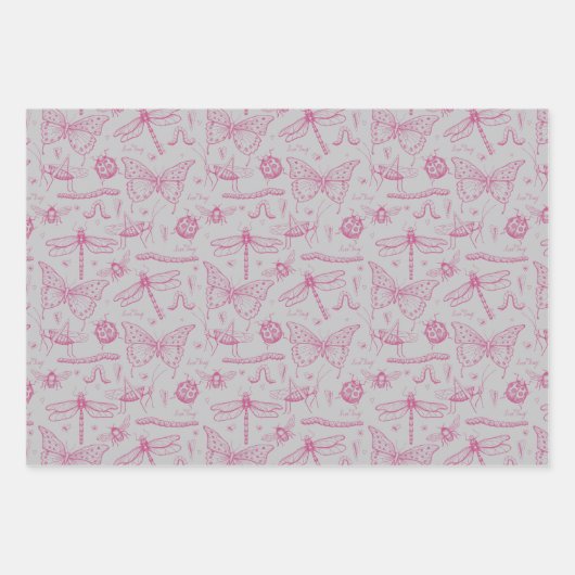 Heet Roze Liefde Bug Insect Illustratiepatroon Inpakpapier Vel (Voorkant)