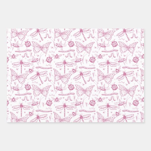 Heet Roze Liefde Bug Insect Illustratiepatroon Inpakpapier Vel (Voorkant 3)